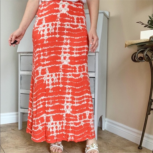 Loveappella Bohemian Orange Tie Dye Maxi Skirt Size S - Picture 2 of 8